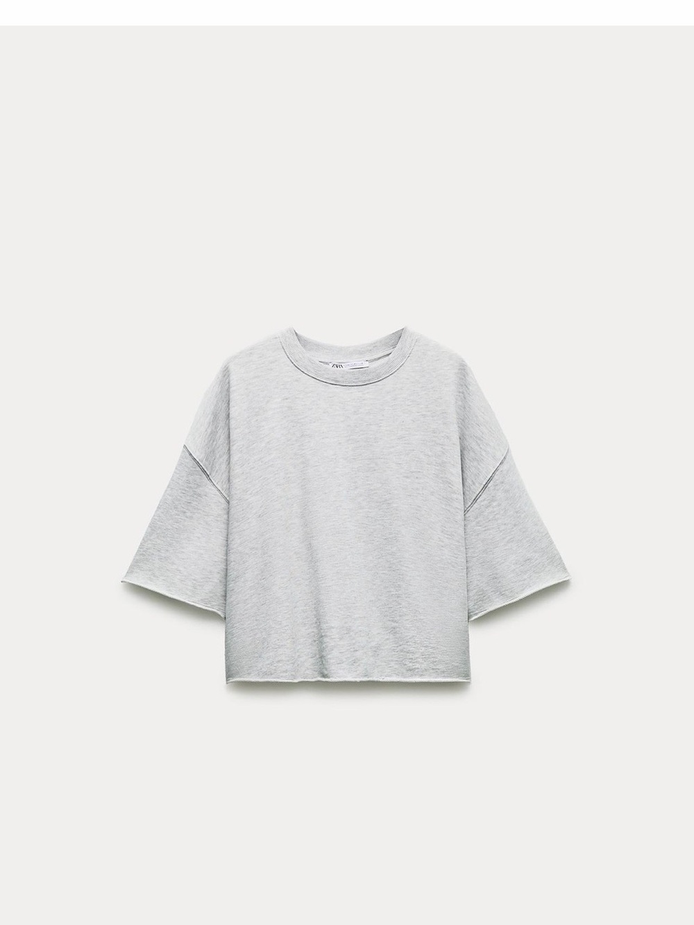 Zara Set Gray Marl Ribbed Plush Short Sleeve Sweatshirt & Ribbed Plush Shorts